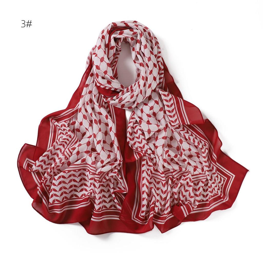 Arabic Pearl Chiffon Desert Hijab: Long Printed Silk Scarf & Sunscreen Headscarf