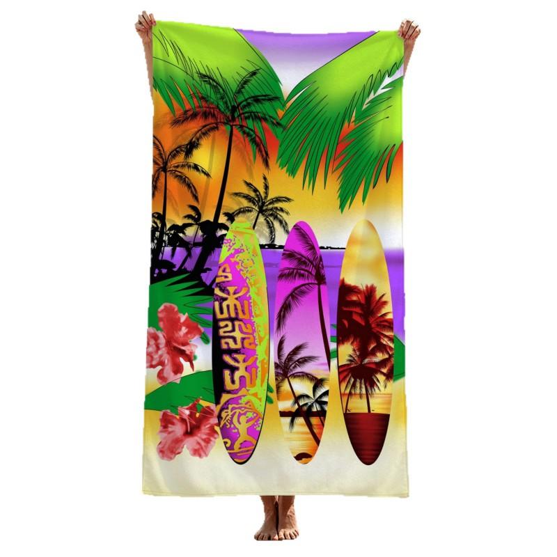 Retro Hawaiian Surfboard Palm Tree Beach Towel Quick Dry Microfiber Bath 70x140cm