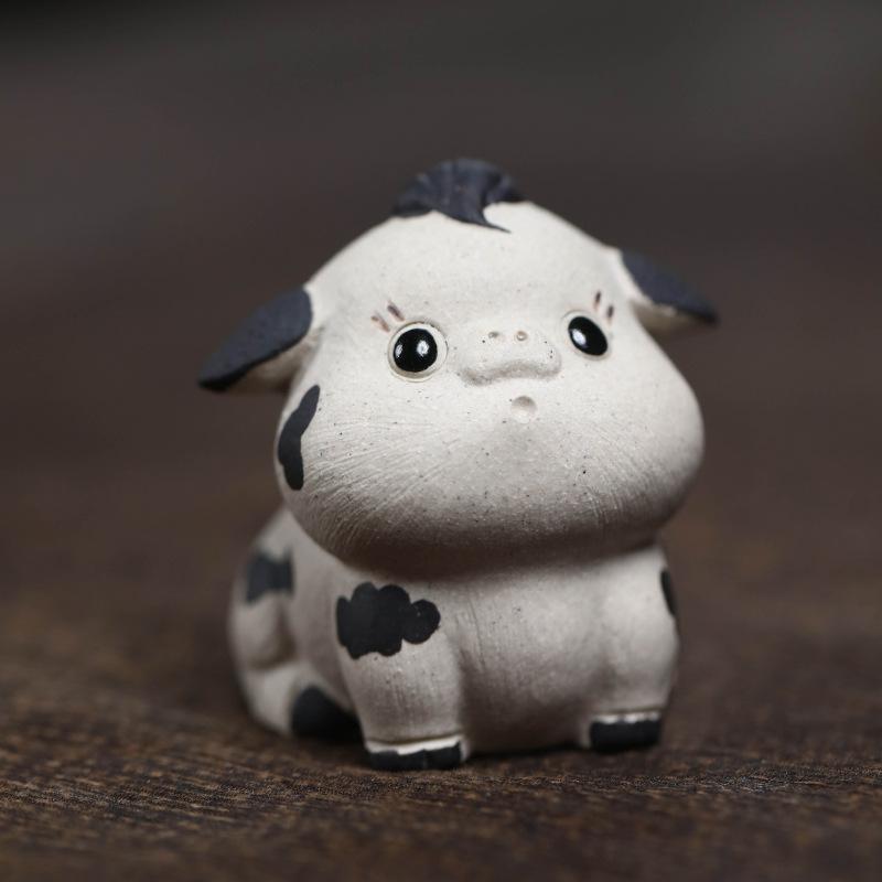 Фиолетовая Глина Чайный Питомец Маленькая Корова Украшение Скульптура Быка Креативный Чайный Набор Аксессуары для Чайной Церемонии Можно Питать и Украшать белый