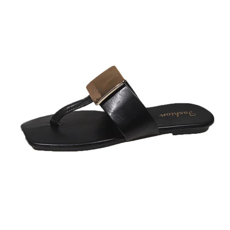 Fashion French Versatile Woman Shoe Summer New Round Toe Flat Shoes Fashion Anti Slip Women Flip Flops Simple Soft Soled Women's Sandals