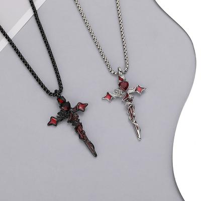 Original Design Niche Rose Heart Cross Necklace Autumn Winter New Thorn Sweater Chain High-End Cool Trend