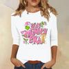 3/4 Sleeve Tops For Women T-Shirt Casual Christmas Print Tops T Shirt Round Neck Pullover Blouse