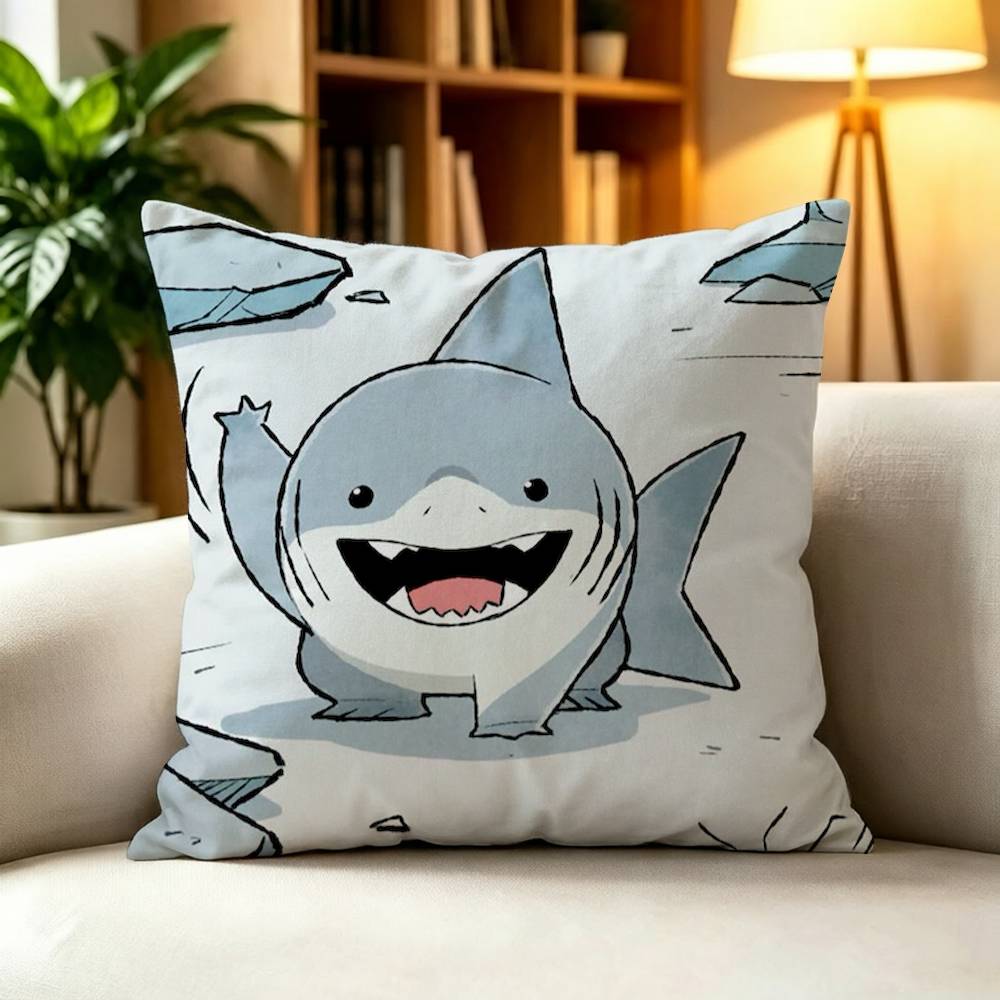 J-Jeff The Land S-Shark Double-Sided Printed Cushion Cover Bedroom Bedside Sofa Pillow Case