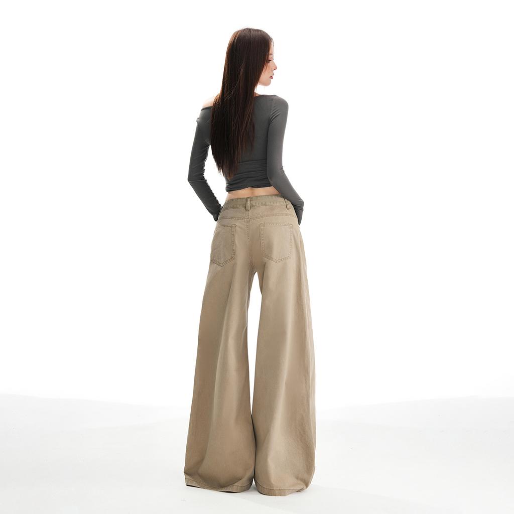 Khaki A Version Wide-leg Jeans Women's Autumn and Winter New Low-rise Loose Casual Versatile Floor Pants