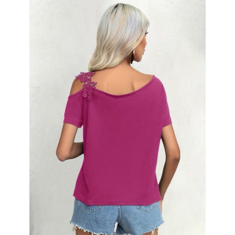 Women's Fashion Casual Summer Spring Solid Color Print Short Sleeve Oblique Collar Blouses & Shirts