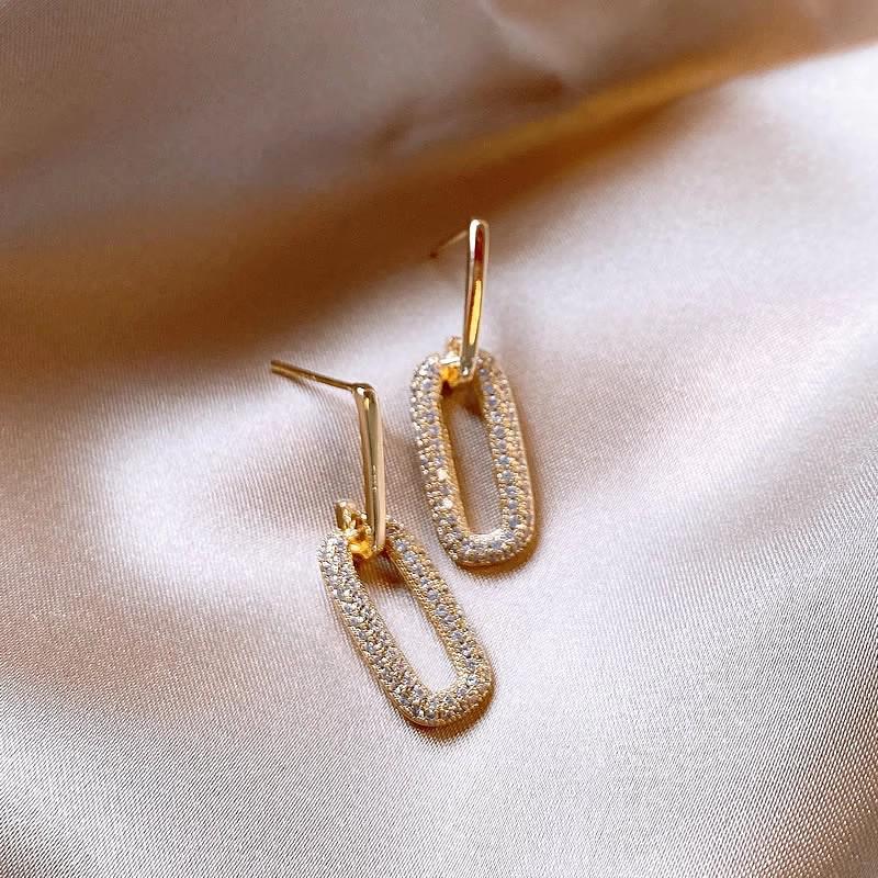 Super Sparkly Copper Zirconia Square Dangle Earrings for Women - 2024 High-End Design