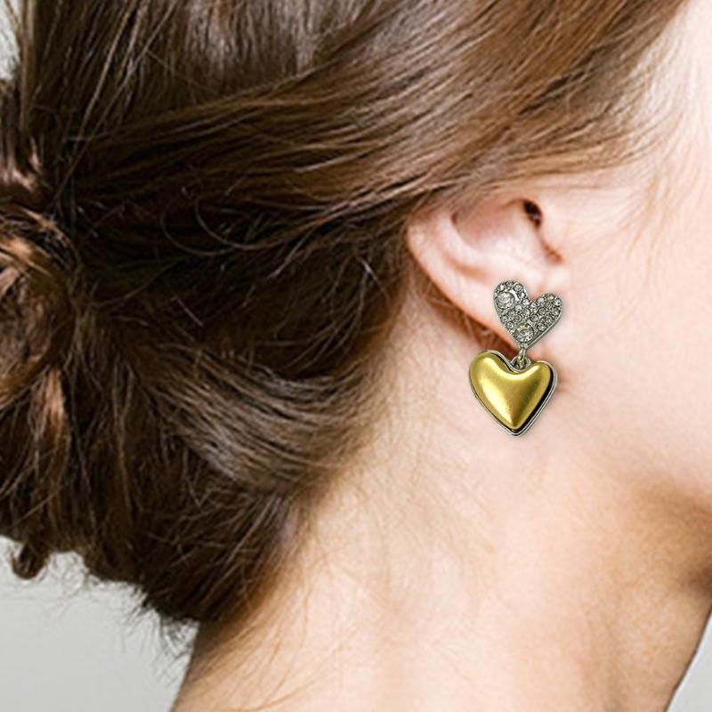 Golden Heart Earrings Ear Studs Alloy Texture Modern Ear Jewelry Fashion Ear Pins Suitable for Daily and Party Wear
