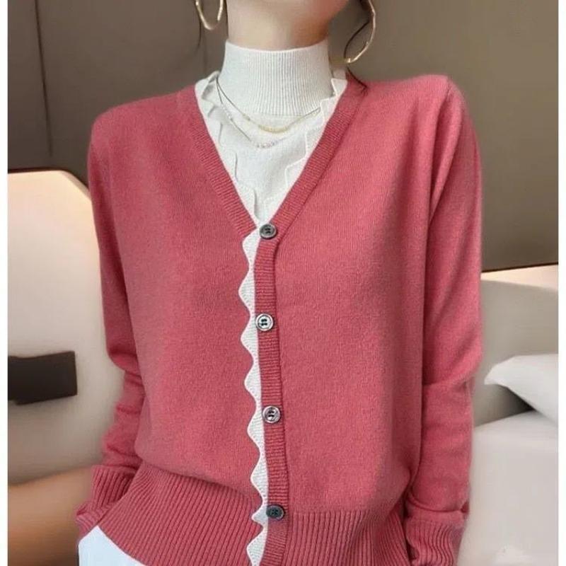 Vår- och höstsemester Tvådelad stickad dam topp utländsk mångsidig skarvtröja kvinnlig 2023 tröja kofta dam