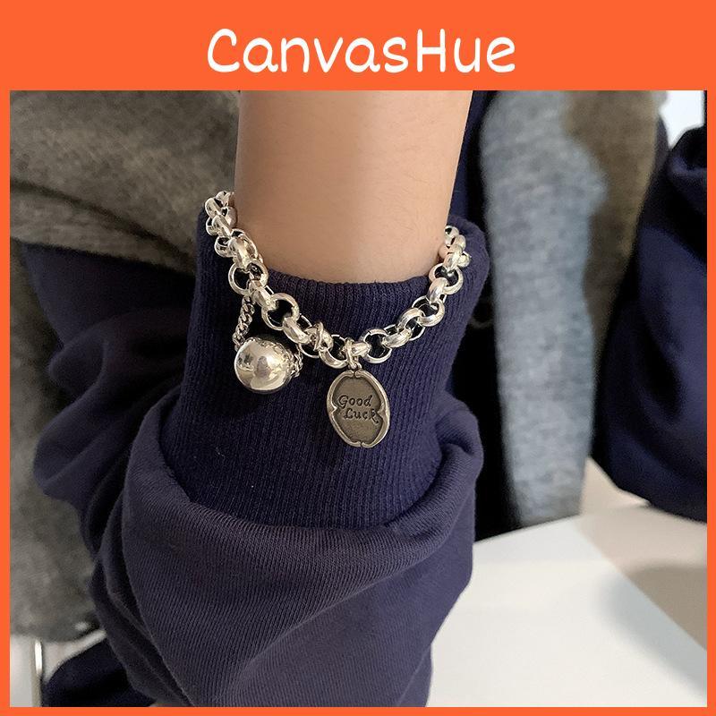 Good Luck Letter Geometric Alloy Bracelet For Women With Electroplating And Hip Hop Style For Travel Gift