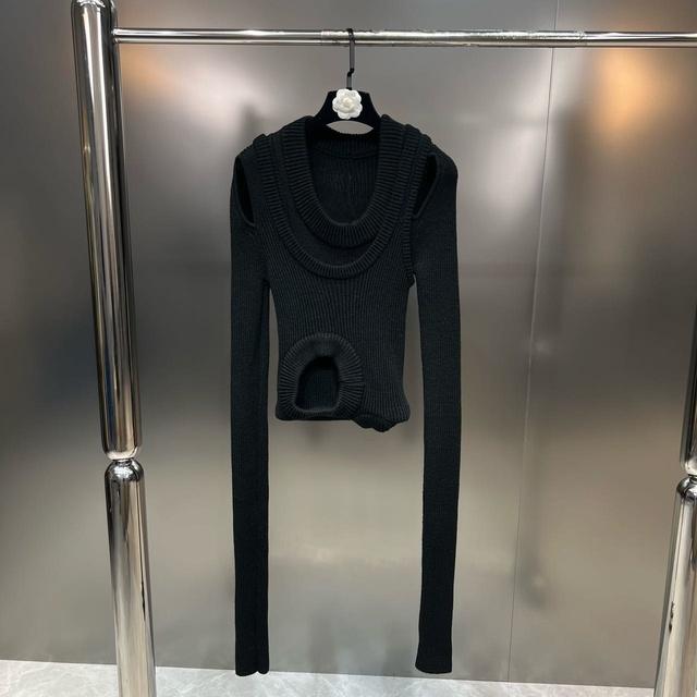 

Модный красивый простой ажурный дизайн вязаный пуловер женский тонкий свитер с длинным рукавом и круглым вырезом весна L чёрный