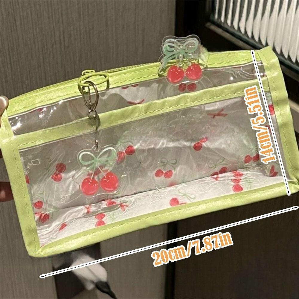 Transparent Pen Bags Cute Cherry Stationery Bag Cartoon Triangle Pencil Bag  School Supplies