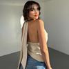 Women's Summer Satin Halter Backless Top Elegant Tie Waist Sleeveless Blouse