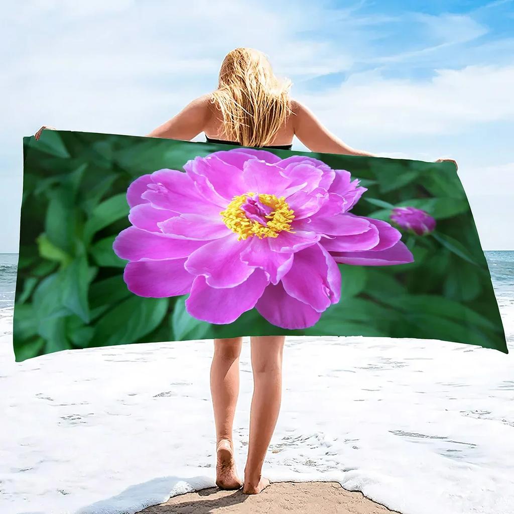 Microfiber Pink Flowers Beach Towel Blanket,Sandproof Quick-dry Swimming Floral Flowers Bath Pool Towel for Travel Camping Yoga