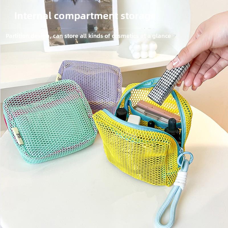 Kleur Draagbare Mesh Rits Opbergtas - Duurzame Make-up, Sieraden en Essentiële Reisorganizer - Lichtgewicht en Compacte Make-uptas