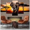 5 Paneler Elefantaffischer Canvasmålning Modern Heminredning Solnedgång Afrikanska Djurtryck Väggkonst Bilder Vardagsrum Utan Ram