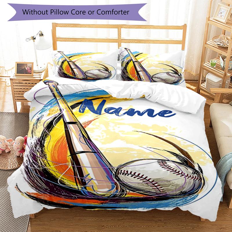Set Biancheria da Letto Baseball con Nome Personalizzato 3 Pezzi Copripiumino Chiusura Include 1 Copripiumino e 2 Federe, Morbido e Confortevole per Tutte le Stagioni.