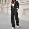 2 stuks/set damesjas broek set OL forensen formele stijl omgeslagen kraag lange mouw jas hoge taille gestreepte wijde pijpen broek set dames zakelijke outfit