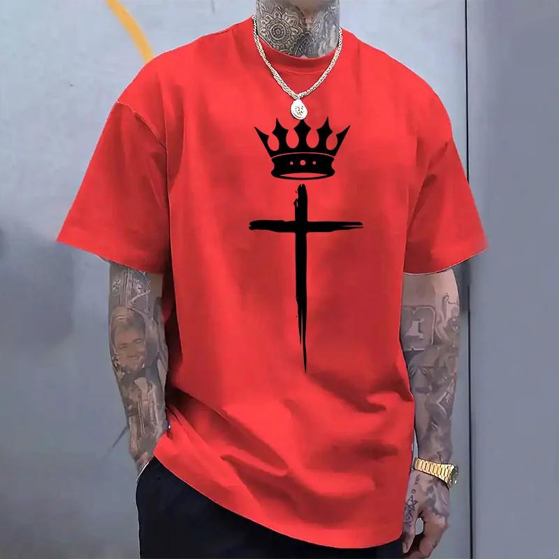 Summer Home Outdoor Comfort Breathable Cool Tops Cross Crown Mens 100 Cotton Tshirts Urban Casual Fashion Printed Tee Shirts