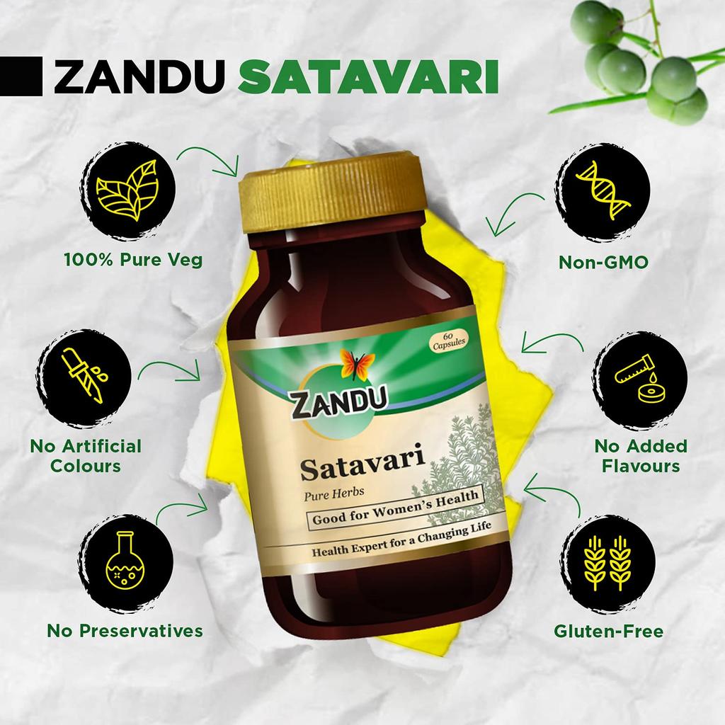 Zandu Satavari Capsules With Natural Satavari Extract For Women’s Wellness Nutritional Support 60 Veg Capsules X Pack Of 2