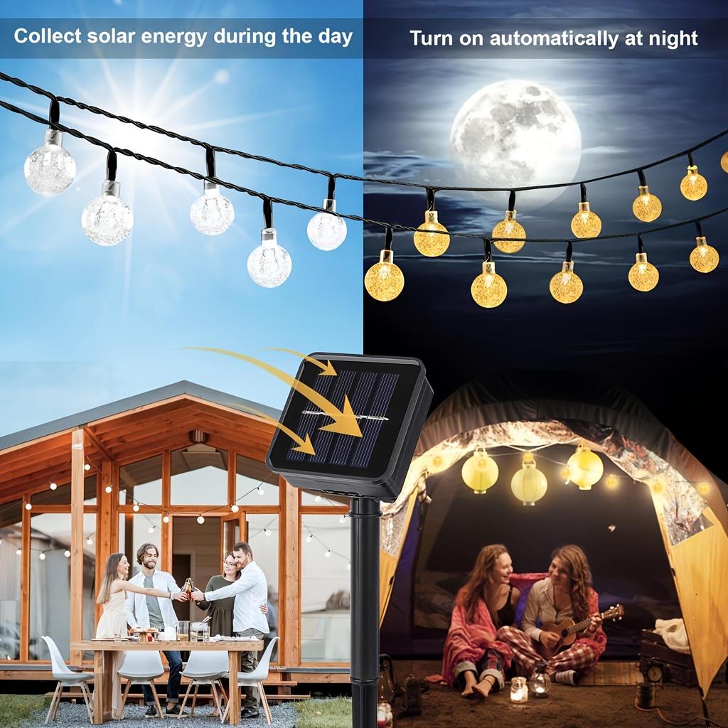 Solar Crystal Ball String Lights with 20–100 LEDs – Waterproof Outdoor Fairy Lights with 8 Modes for Garden Christmas Decoration
