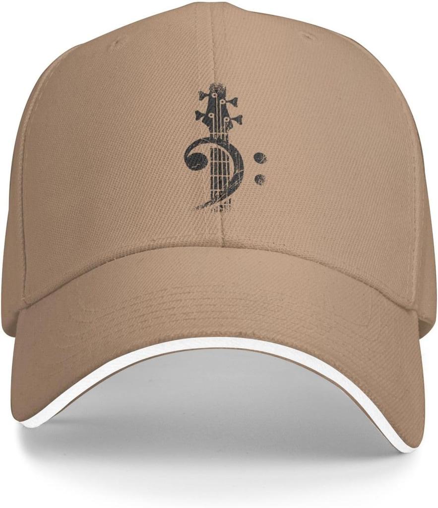 Bass Clef Guitar Headstock Musician Baseball Cap Polyester Adjustable Casual Summer Hat Gray