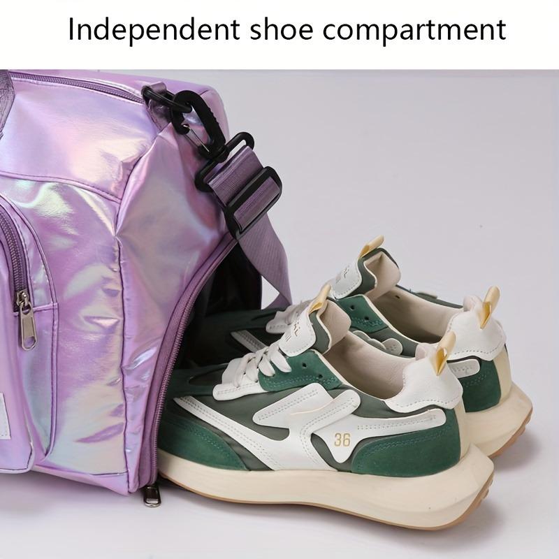 Damen Reisetasche aus Nylon mit großem Fassungsvermögen - Pink irisierend Weekender Gym Tote mit Schuhfach, vielseitiges Sport- und Fitness-Handgepäck