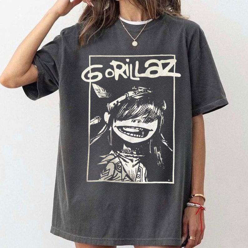 Гориллаз Мёрдок 2-D Нудл Рассел Члены Группы Gorillaz Принт Футболка с коротким рукавом Хлопок Винтаж Y2K Харадзюку Уличная Одежда Топы XL