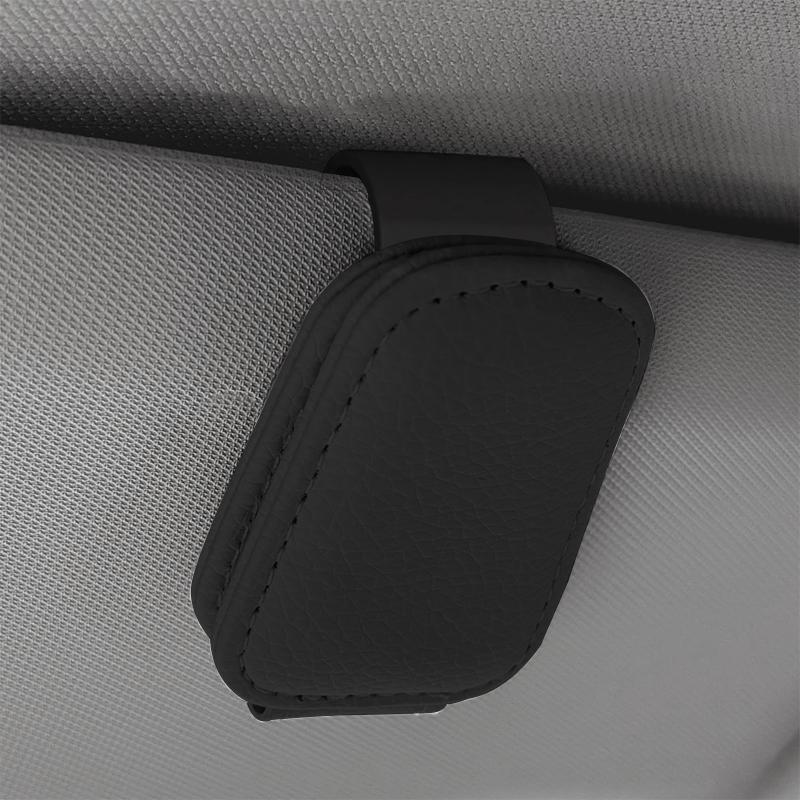 

Car Glasses Holders - Magnetic Faux Leather Clip for Eyewear on Car Visor - Organizer for Glasses, Cards, And Tickets чёрный