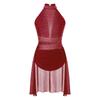Womens Lyrical Dance Performance Costume Glittery Rhinestone Backless Dress Mock Neck Sleeveless Mesh Leotard Dresses