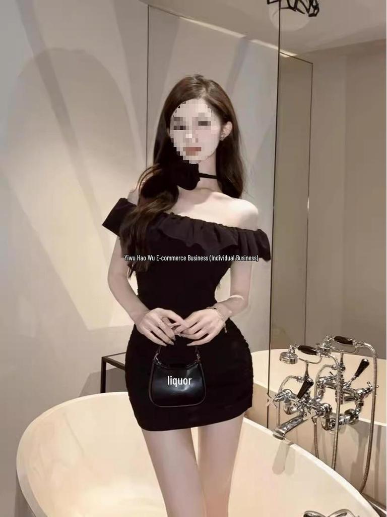 Chic Ruffled Off-Shoulder Bodycon Dress - French Style Slimming Mini Skirt