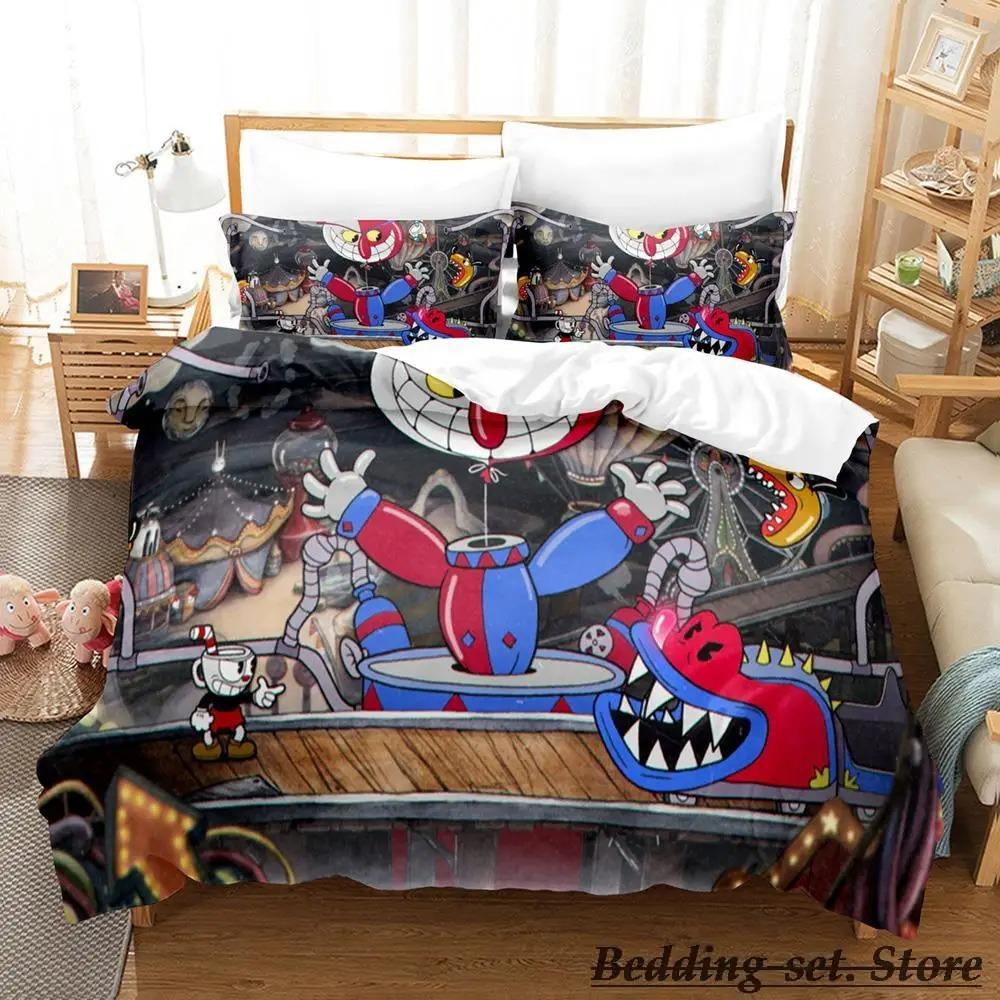 Kawaii Cuphead Mugman Beddengoed Set Eenpersoons Twin Volledig Queen King Size Bedset Volwassene Kind Slaapkamer Dekbedovertrek Sets Anime Spel Bed