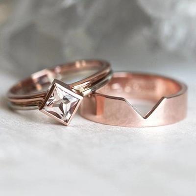 Ring New Rose Gold Women's Set Ring European and American Ins Internet Celebrity Fashion Jewelry Square Diamond Women's Jewelry