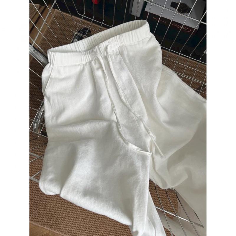 Women s High-Waisted White Tencel Wide-Leg Pants - Spring/Summer 2026, Lightweight Cotton-Linen Blend, Loose Drapey Fit Large