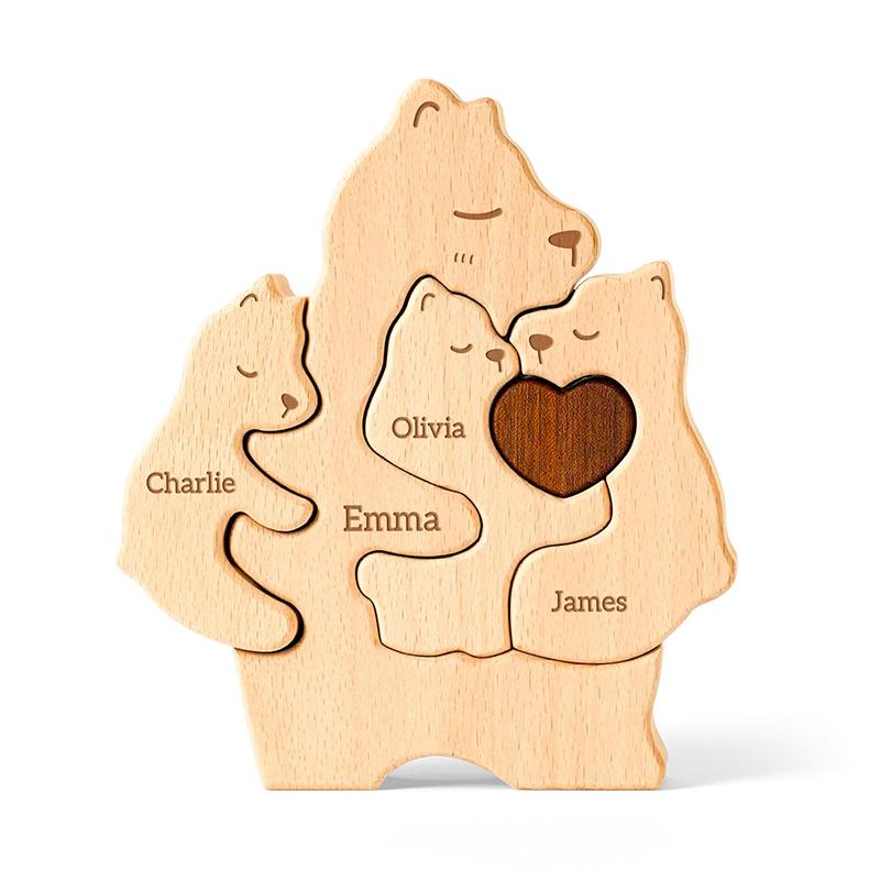 Houten Beren Familie Puzzel Aangepaste Puzzels met 2–5 Namen Gepersonaliseerde Verjaardagscadeaus voor Mama Papa Oma van Dochter Zoon
