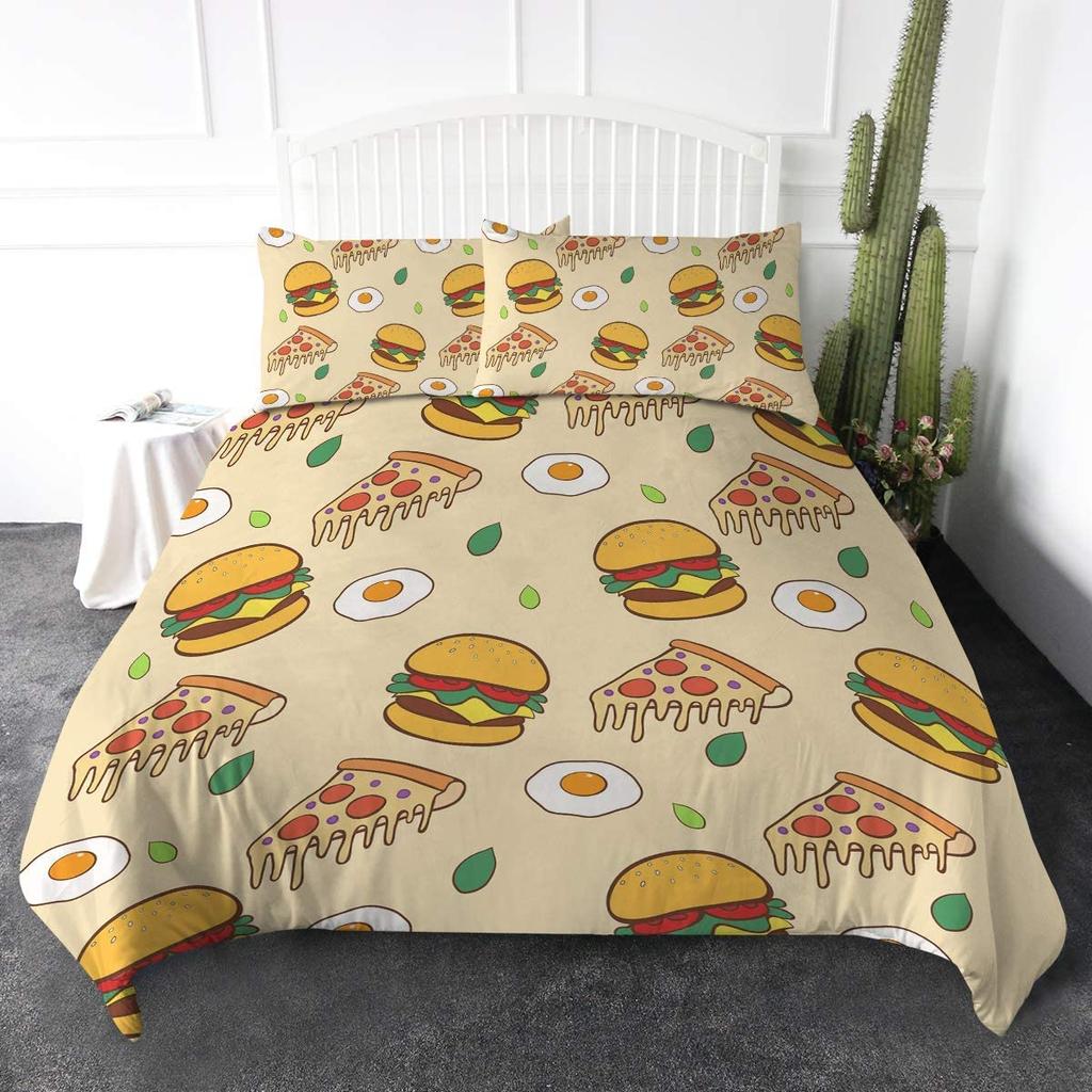 Hamburger-Pommes-Bonbon-Bettwäsche, 3D-Riesenburger-Bettbezug-Set, 3-teilig, lustige Fast-Food-Tagesdecke, Kingsize-Bettwäscheset aus Polyester