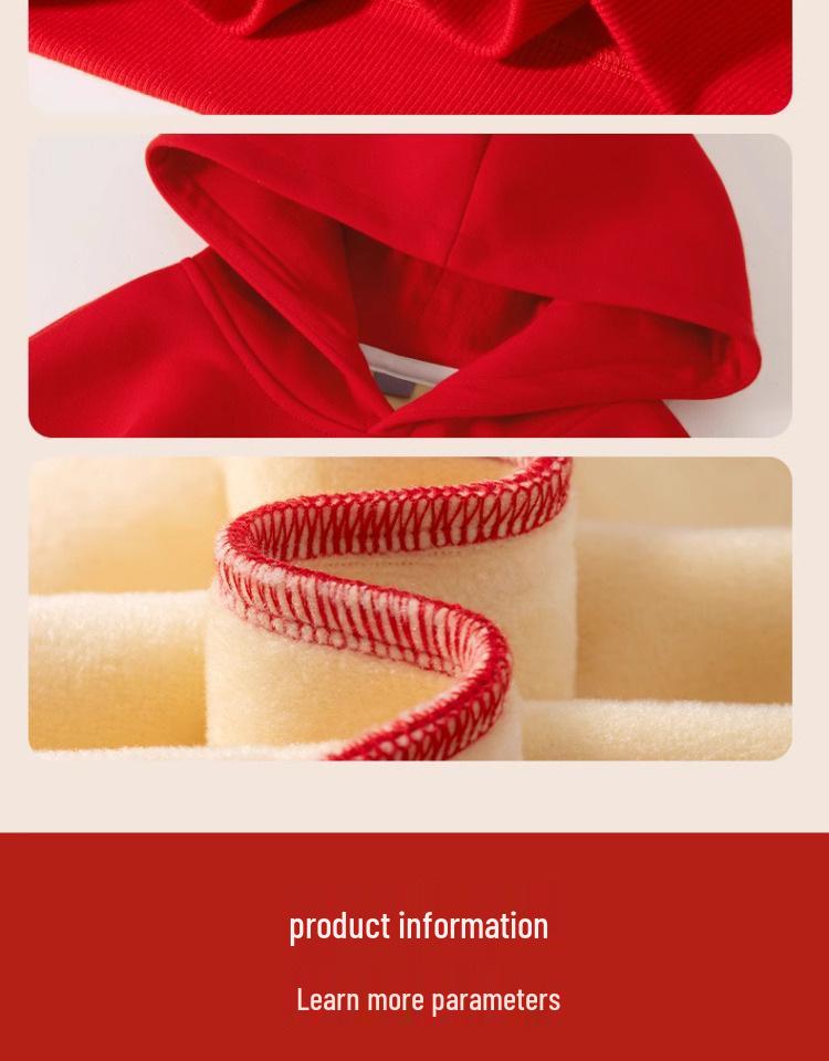 Unisex Red Fleece-Lined Hoodie for Kids - Warm New Year’s Greeting Outfit