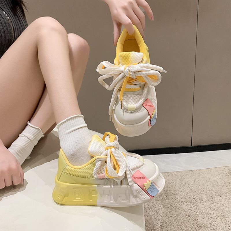 Thick Soled Women Shoes Casual Women Sports Shoes Round Toe Shoes Shallow Mouth Breathable Low Cut Height Increasing Women Shoes