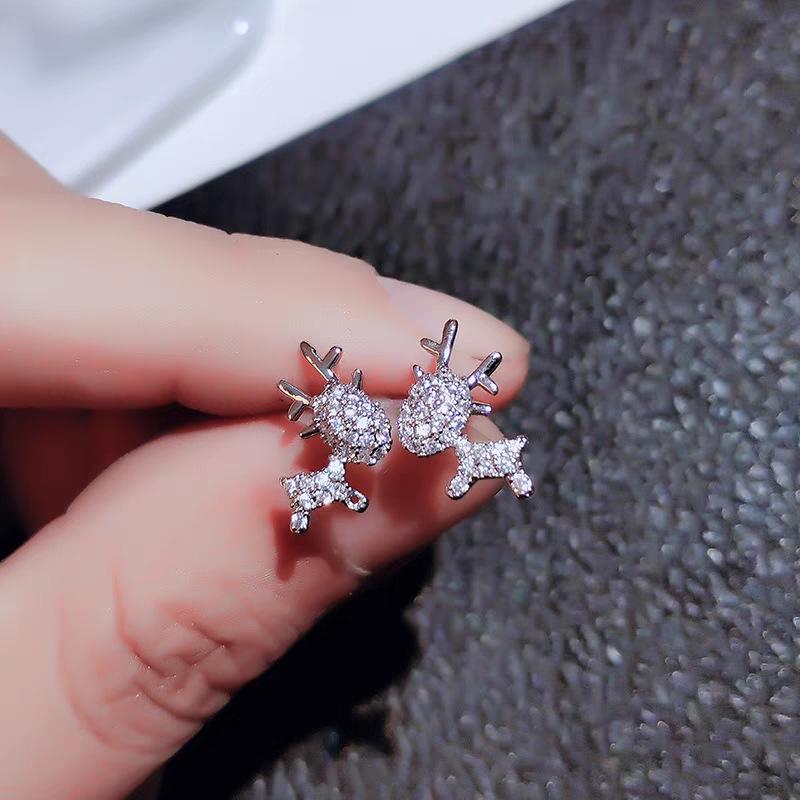 Серьги-пусеты из стерлингового серебра 925 пробы «Олень» - Милый рождественский дизайн оленя для женщин 925 Silver