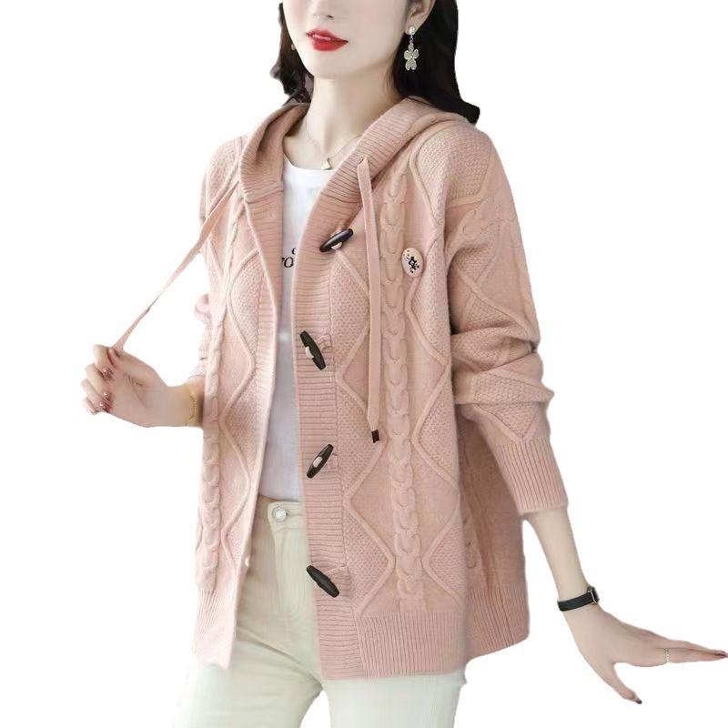 Corner buckle knitted cardigan women's early autumn new autumn and winter thickened lazy loose top sweater women