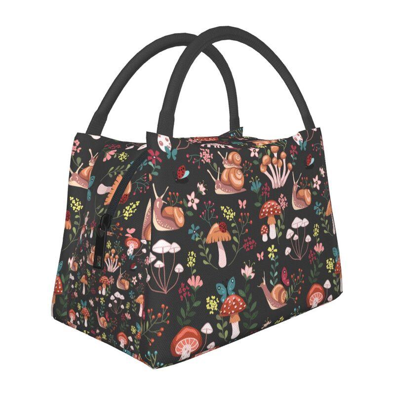 

Mushrooms Snails Butterflies Ladybugs Thermal Lunch Bag Reusable Waterproof Cooler Insulated Lunch Box for Work Travel Picnic