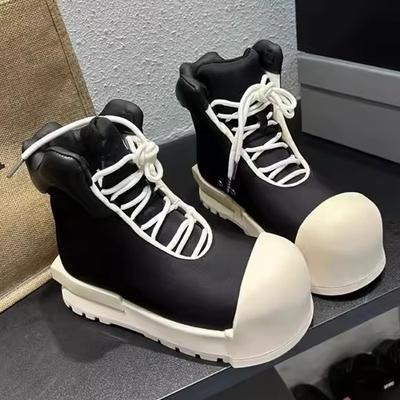 Nueva moda para hombre y mujer, bota de pan rechoncho, zapato de tacón grueso, bota de tobillo para hombre y mujer, punta redonda, zapato informal para hombre y mujer