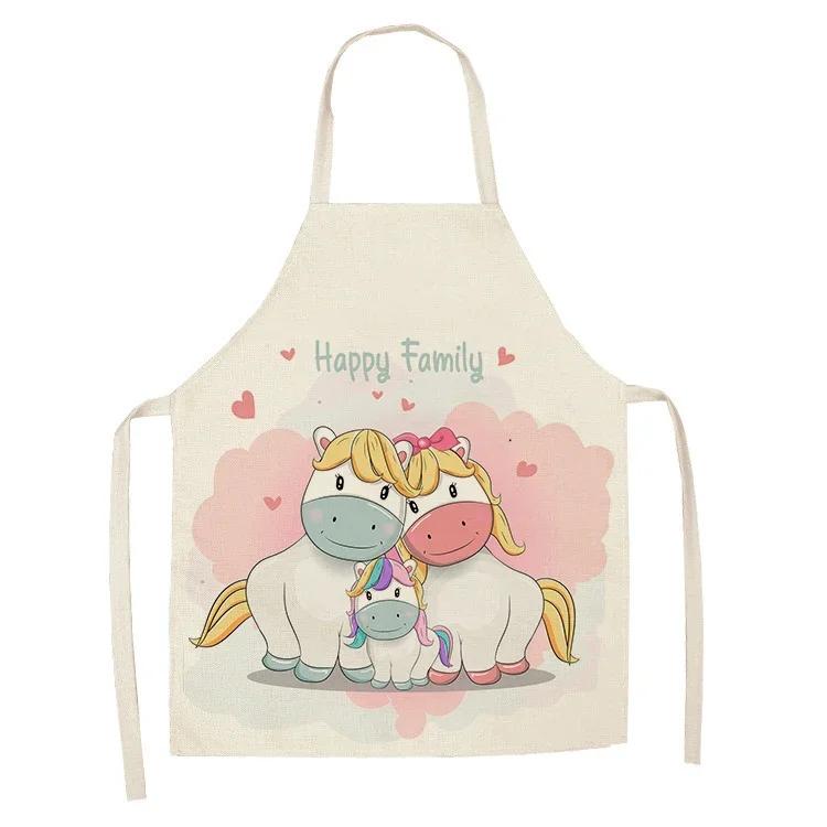 1Pcs Kitchen Apron Cartoon Unicorn Music Printed Cotton Linen Aprons for Women Men Cooking Accessories Delantal Cocina Mujer