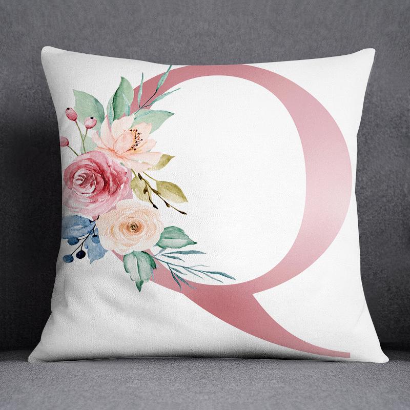 Floral Alphabet Pattern Decorative Pillowcase Square Pillowcase Home Office Decorative Cushion Cover