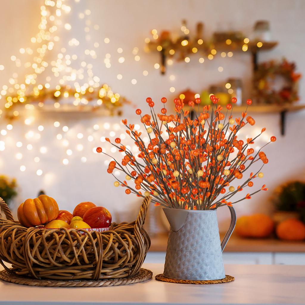 Artificial Fall Berry Pumpkin Branch Floral Plant Picks Thanksgiving Wedding Home Decor DIY Flower Arrangement Bouquet
