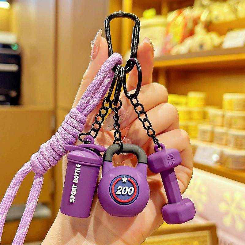 Hand-Woven Fitness Keychain Weight Plate Mini Dumbbell Gym Lover Key chain DIY Girl Heart Nylon Rope Pendant Fitness Enthusiast