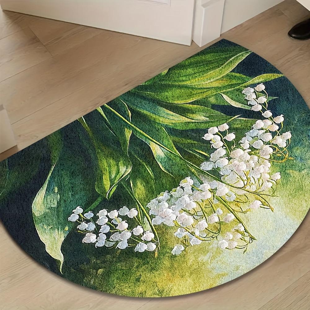 1Pcs Green Leaf Lily Semi Circle Welcome Doormat Non-Slip for Outdoor Patio Porch Kitchen Bathroom Entryway Floor Mat