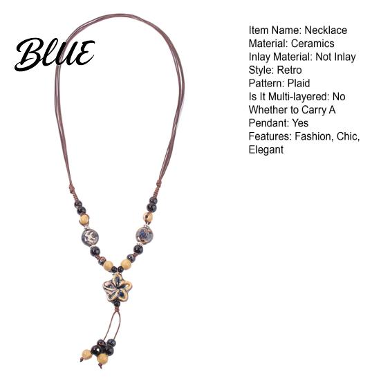 Fashionable Ceramic Necklace Vintage Bohemian Bead Braided Rope Flower Long