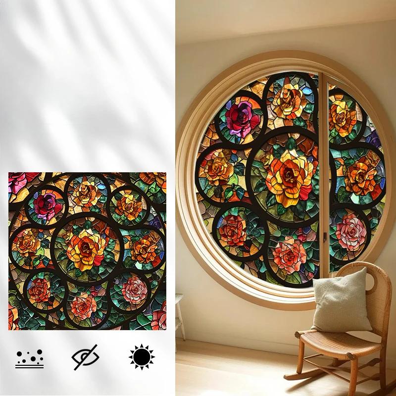 Vintage Self-adhesive European Stained Glass Film Window Anti-peeping Window Sticker Stained Glass Window Film Frosted / Etched