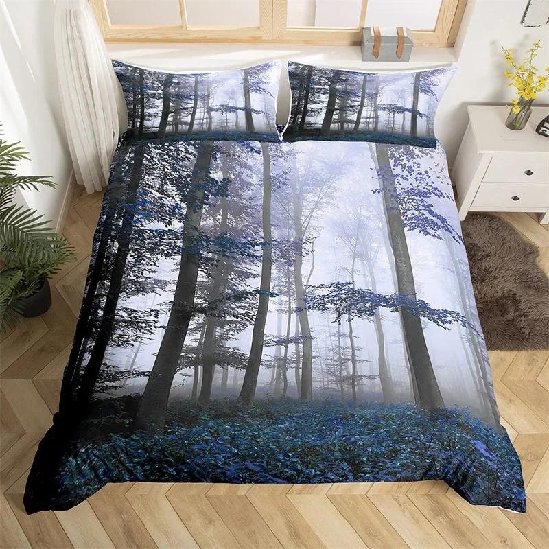Dense Birch Trees with Leaves Duvet Cover Tree Lush Twin Queen King Bedding Set Jungle Nature Botanical Print Comforter Cover