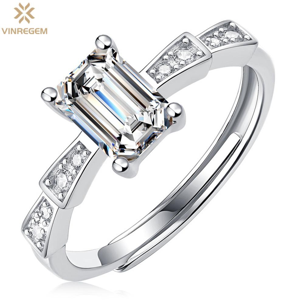 

Vinregem Стерлинговое серебро 925 пробы с бриллиантом VVS1 1 карат, настоящий муассанит D цвета изумрудной огранки, регулируемое кольцо, свадебное обручальное ювелирное изделие Adjustable-1CT белый